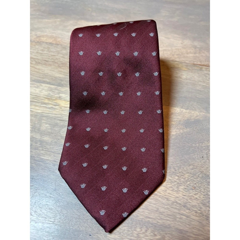Wembley Mens Necktie Crown Embroidered‎ Herringbone Burgundy Red One Size